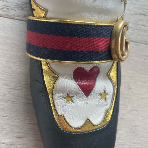 RARE gucci peyton heart heeled loafers in black multicolor leather size 37.5 - Picture 7 of 9